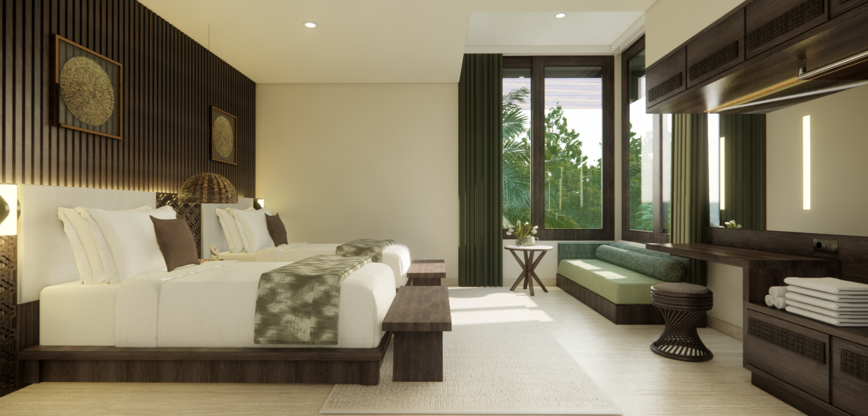 Twin bedroom dengan pemandangan panorama Ubud
