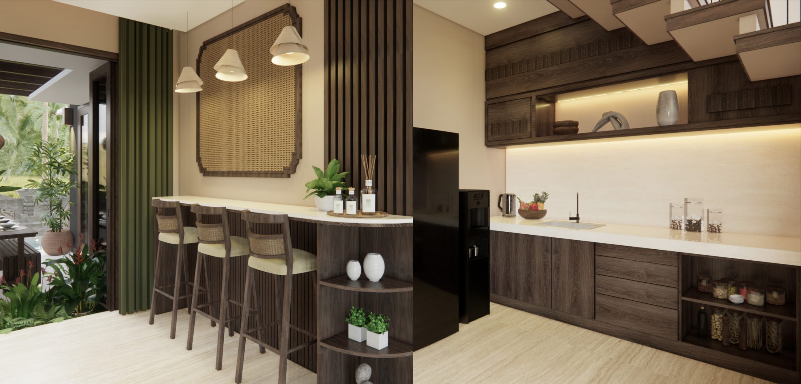 Bar Kitchenette for casual dining equipped with modern appliances