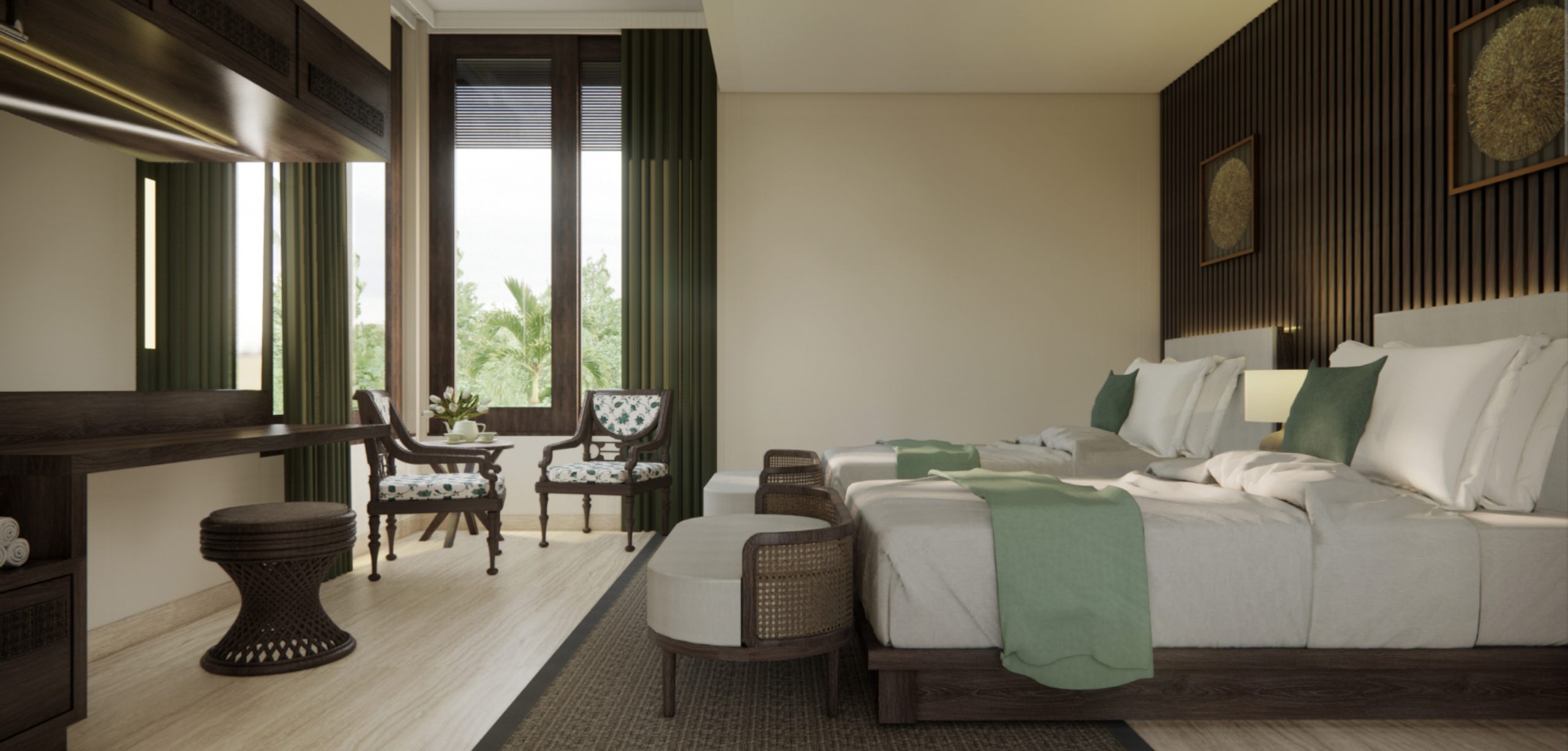 Twin suite welcomes the iconic Ubud sunrise